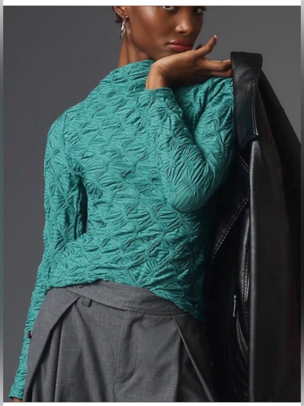 Anthropologie Long Sleeve Mock Neck Textured Top Size Medium